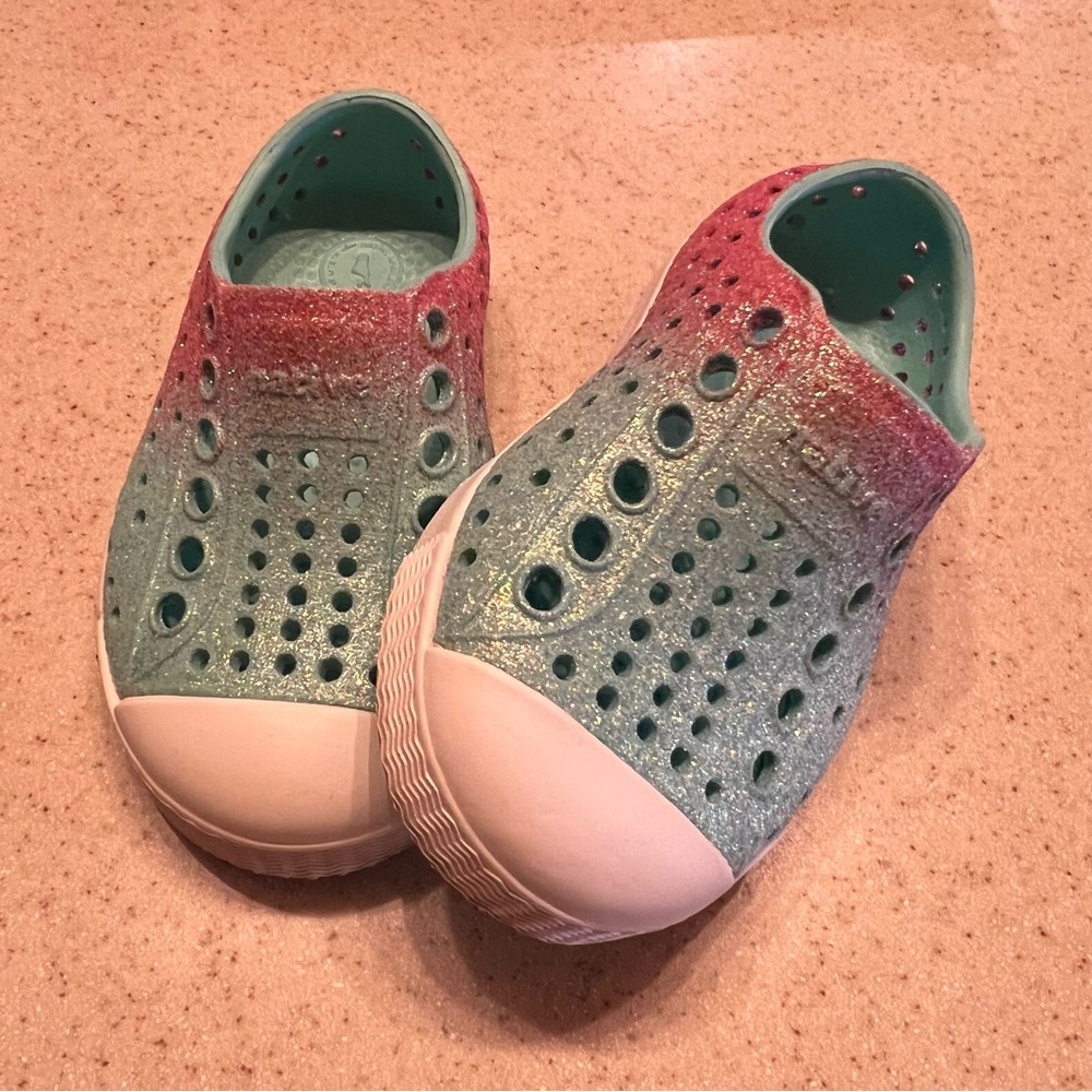 Native Shoes Blue and Pink with Sparkles Size 4 C 4C